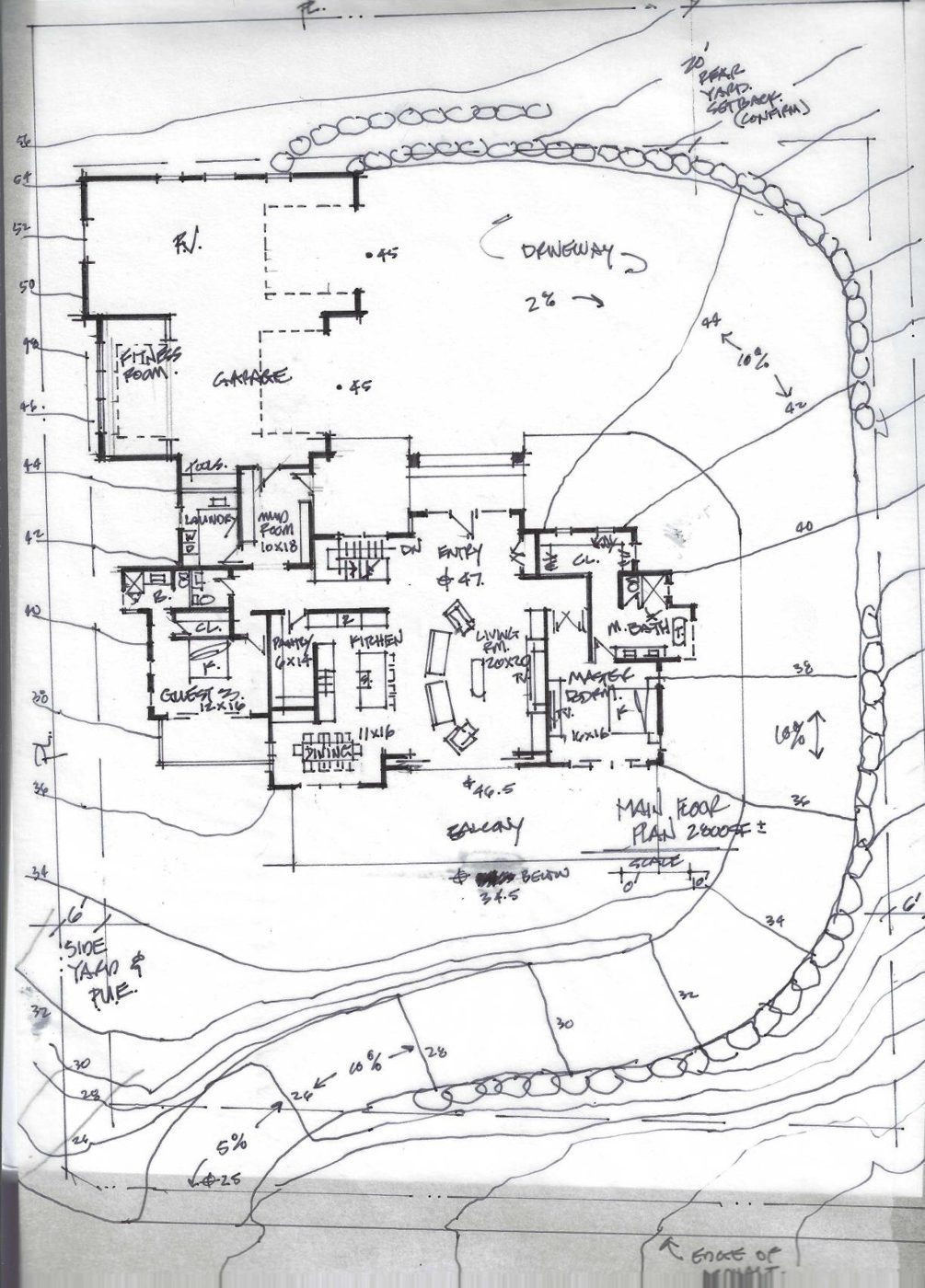 Project 07 — main floor plan concept sketch