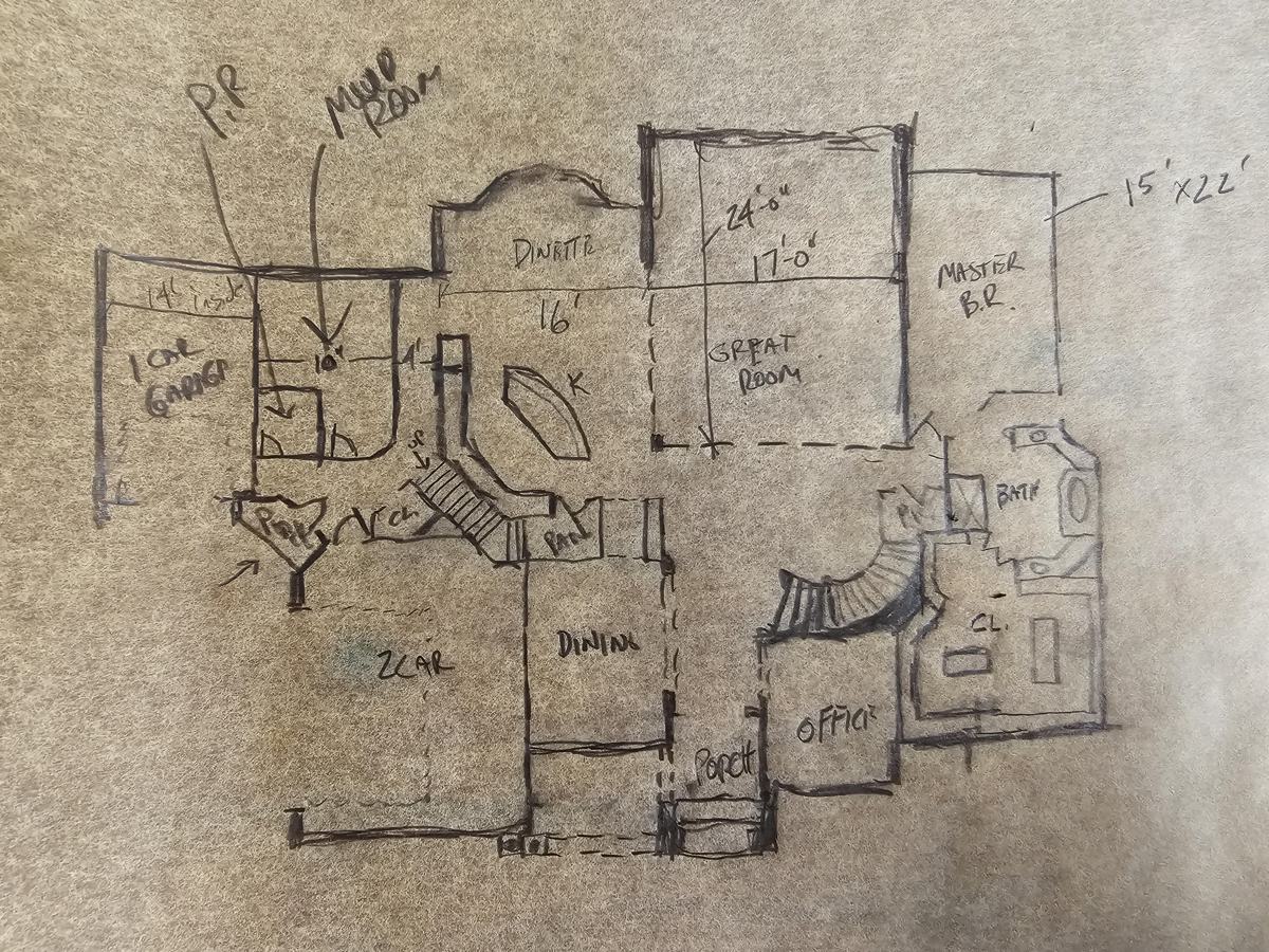 Hand sketch of a house floor plan